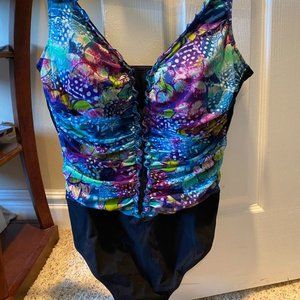 Profile by Gottex Multi Color Front Ruffle One Piece Swimsuit Size 14